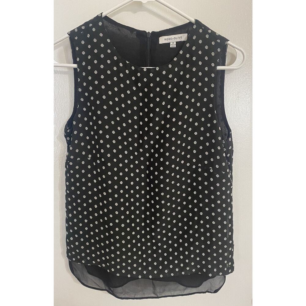 Rose + Olive Shirt Womens‎ XS Black & White Back Zip Lined Sleeveless Top (g)